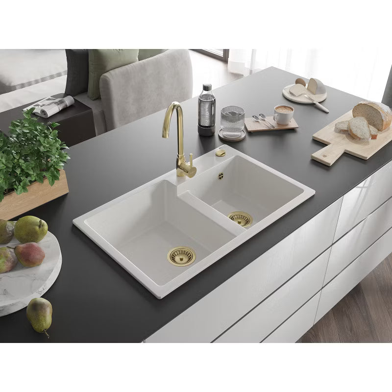 Granitvask Tomas 2-Kammer 80x50 cm Hvid