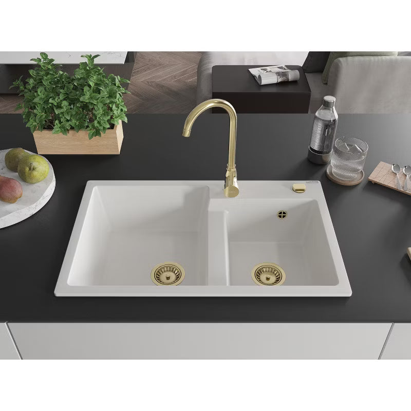 Granitvask Tomas 2-Kammer 80x50 cm Hvid