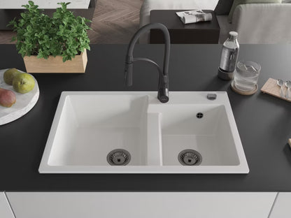 Granitvask Tomas 2-Kammer 80x50 cm Hvid med Blandingbatteri