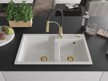 Granitvask Tomas 2-Kammer 80x50 cm Hvid med Armatur