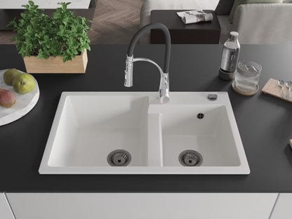 Granitvask Tomas 2-Kammer 80x50 cm Hvid med Armatur