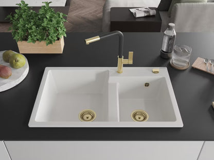 Granitvask Tomas 2-Kammer 80x50 cm Hvid med Armatur