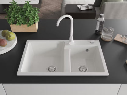 Granitvask Tomas 2-Kammer 80x50 cm Hvid med Armatur