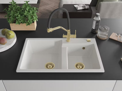 Granitvask Tomas 2-Kammer 80x50 cm Hvid med Armatur