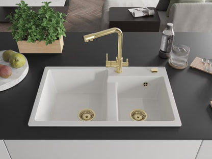 Granitvask Tomas 2-Kammer 80x50 cm Hvid med Armatur