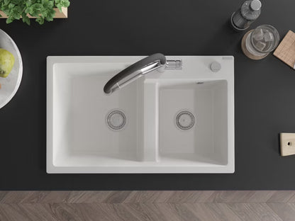 Granitvask Tomas 2-Kammer 80x50 cm Hvid med Armatur