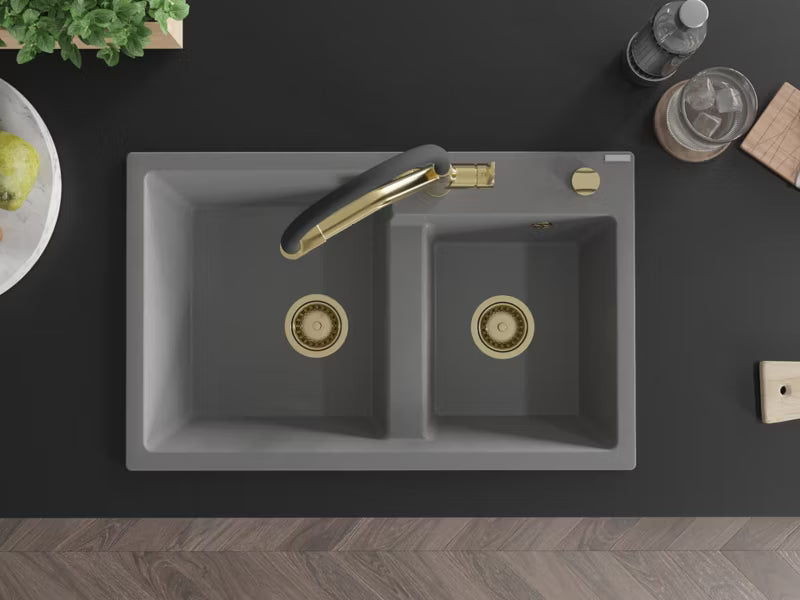 Granitvask Tomas 2-Kammer 80x50 cm Hvid med Armatur
