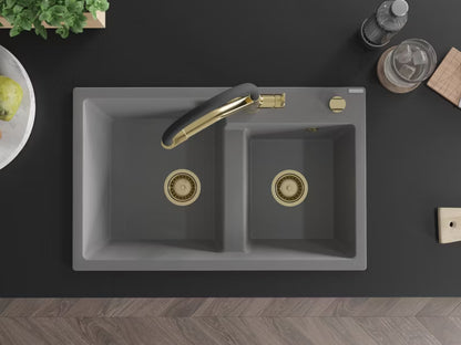 Granitvask Tomas 2-Kammer 80x50 cm Hvid med Armatur