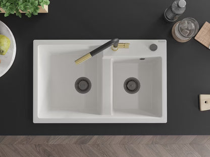 Granitvask Tomas 2-Kammer 80x50 cm Hvid med Armatur