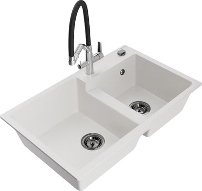 Granitvask Tomas 2-Kammer 80x50 cm Hvid med Armatur