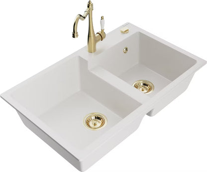 Granitvask Tomas 2-Kammer 80x50 cm Hvid med Armatur