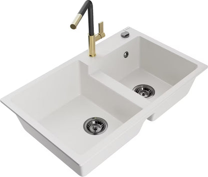 Granitvask Tomas 2-Kammer 80x50 cm Hvid med Armatur