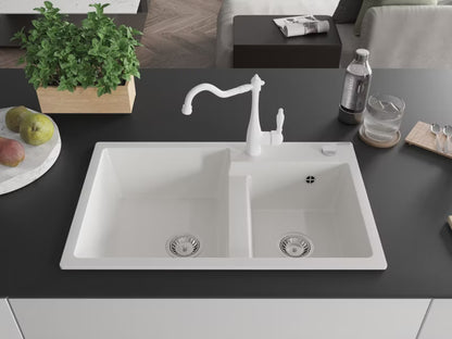 Granitvask Tomas 2-Kammer 80x50 cm Hvid med Armatur