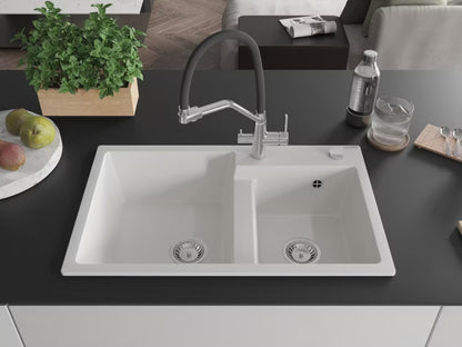 Granitvask Tomas 2-Kammer 80x50 cm Hvid med Armatur