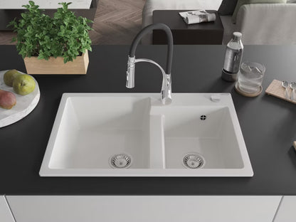 Granitvask Tomas 2-Kammer 80x50 cm Hvid med Armatur
