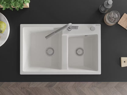 Granitvask Tomas 2-Kammer 80x50 cm Hvid med Armatur