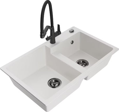 Granitvask Tomas 2-Kammer 80x50 cm Hvid med Armatur