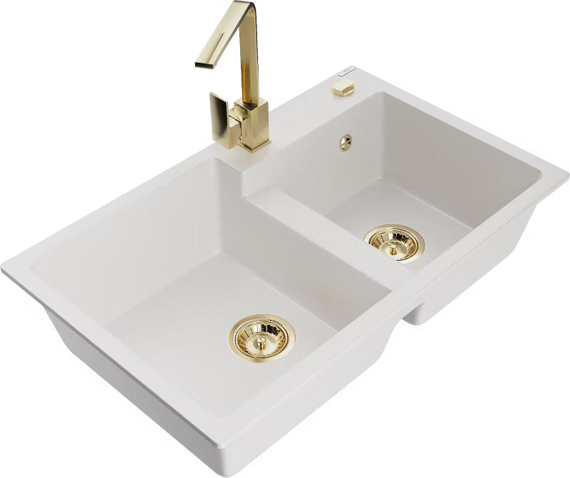 Granitvask Tomas 2-Kammer 80x50 cm Hvid med Armatur