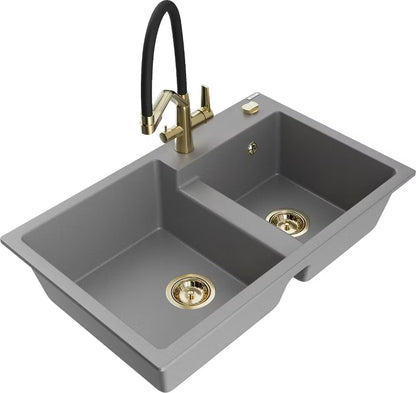 Granitvask Tomas 2-Kammer 80x50 cm Hvid med Armatur