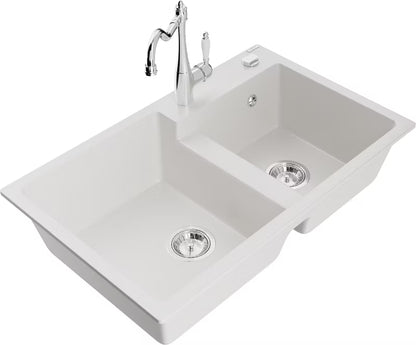 Granitvask Tomas 2-Kammer 80x50 cm Hvid med Armatur