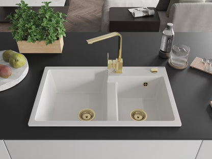 Granitvask Tomas 2-Kammer 80x50 cm Hvid med Armatur