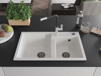 Granitvask Tomas 2-Kammer 80x50 cm Hvid med Armatur