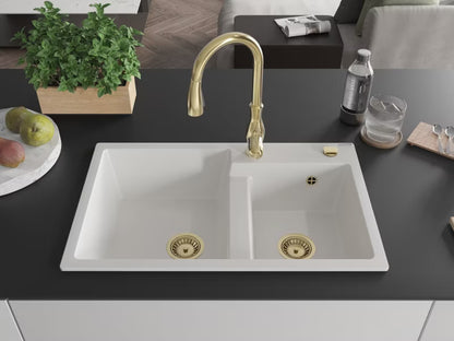 Granitvask Tomas 2-Kammer 80x50 cm Hvid med Armatur