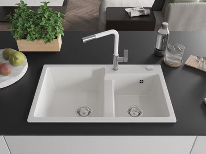 Granitvask Tomas 2-Kammer 80x50 cm Hvid med Armatur