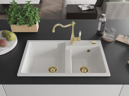 Granitvask Tomas 2-Kammer 80x50 cm Hvid med Armatur