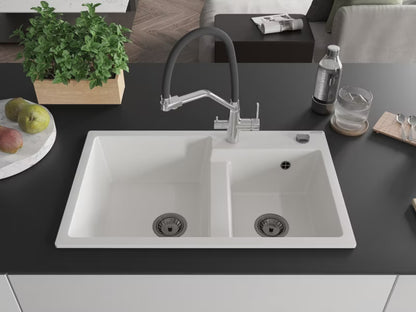 Granitvask Tomas 2-Kammer 80x50 cm Hvid med Armatur