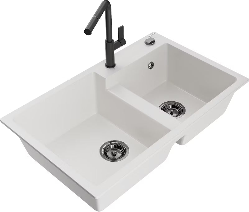 Granitvask Tomas 2-Kammer 80x50 cm Hvid med Sort Armatur