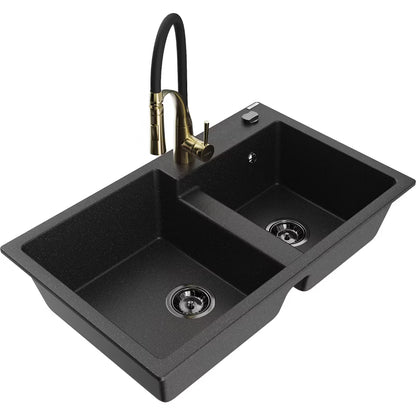 Granitvask Tomas 2-Kammer 80x50 cm med Armatur