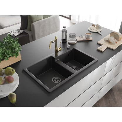 Granitvask Tomas 2-Kammer 80x50 cm Sort med Carla Armatur