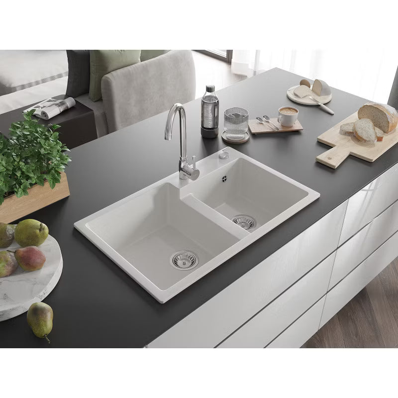 Granitvask Tomas 2-Kammer 80x50 cm Sort