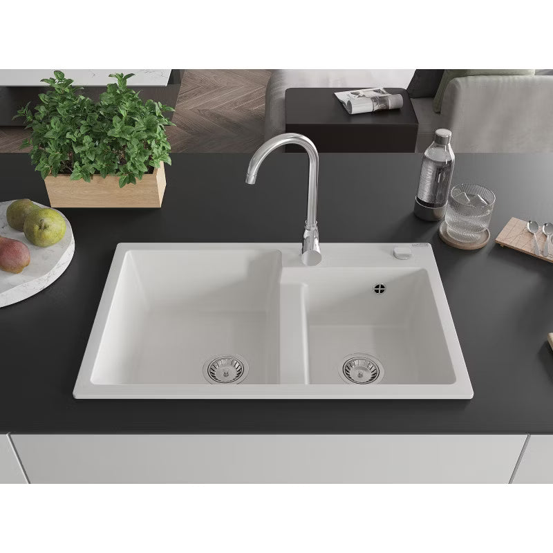 Granitvask Tomas 2-Kammer 80x50 cm Sort