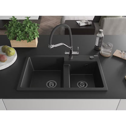 Granitvask Tomas 2-Kammer 80x50 cm Sort med Armatur