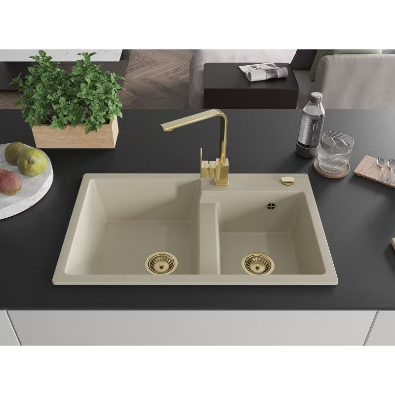 Granitvask Tomas 2-Kammer 80x50 cm Sort med Armatur
