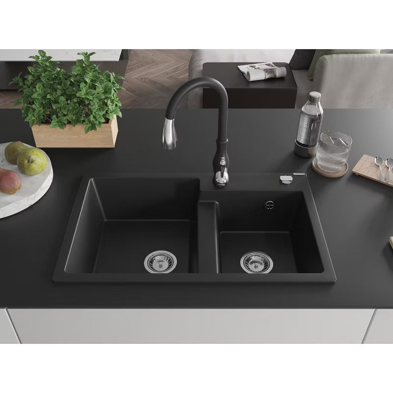 Granitvask Tomas 2-Kammer 80x50 cm Sort med Vandhane