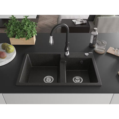 Granitvask Tomas 2-Kammer 80x50 cm Sort med Vandhane