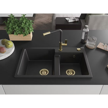 Granitvask Tomas 2-Kammer 80x50 cm Sort med Armatur
