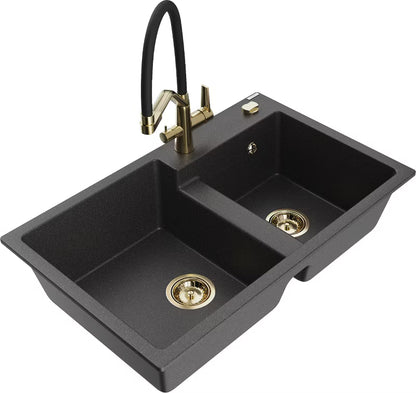 Granitvask Tomas 2-Kammer 80x50 cm Sort med Armatur