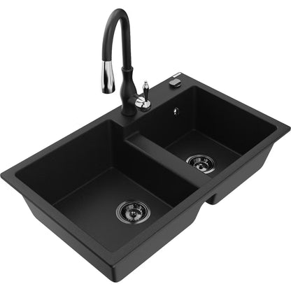 Granitvask Tomas 2-Kammer 80x50 cm Sort med Armatur