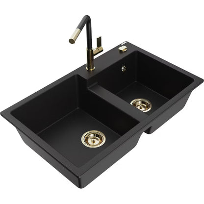 Granitvask Tomas 2-Kammer 80x50 cm Sort med Armatur