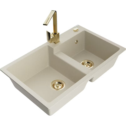 Granitvask Tomas 2-Kammer 80x50 cm Sort med Armatur