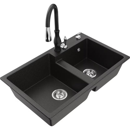 Granitvask Tomas 2-Kammer 80x50 cm Sort med Vandhane