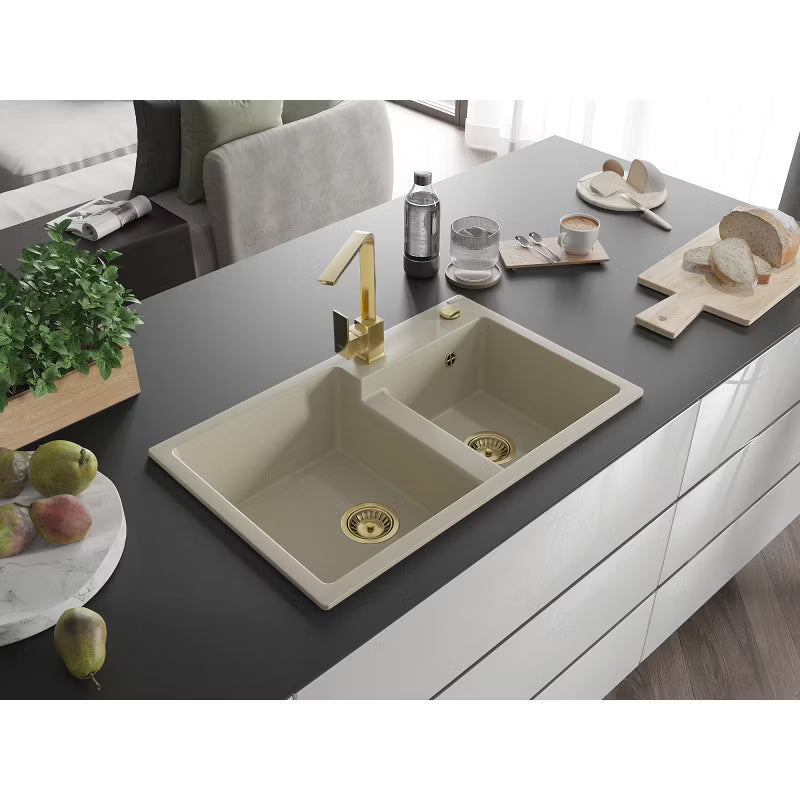 Granitvask Tomas 2-Kammer 80x50 cm Sort med Armatur