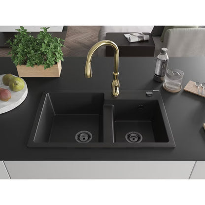 Granitvask Tomas 2-Kammer 80x50 cm Sort med Armatur