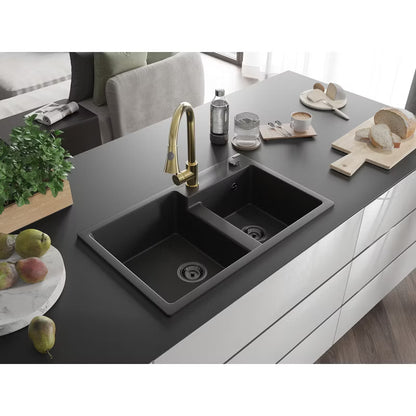 Granitvask Tomas 2-Kammer 80x50 cm Sort med Armatur