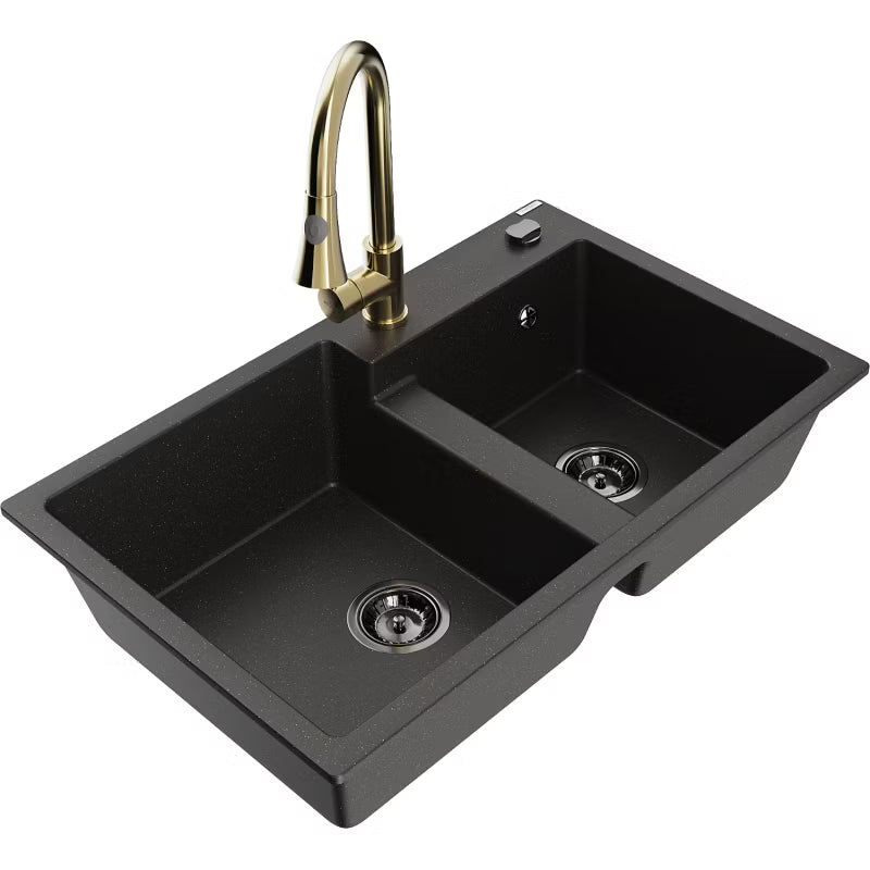 Granitvask Tomas 2-Kammer 80x50 cm Sort Guld