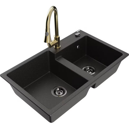Granitvask Tomas 2-Kammer 80x50 cm Sort Guld